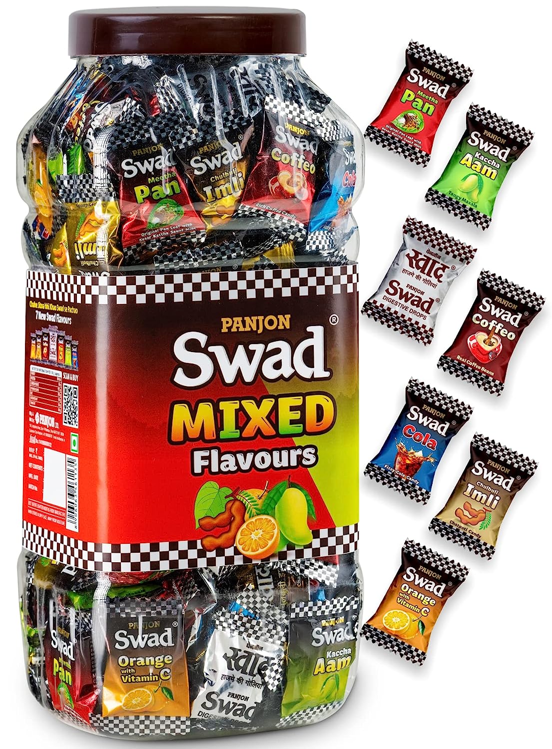Swad Mixed Chocolate Candy Jar | Meetha Pan, Imli, Coffee,Kacha Aam, Orange (150 Candy)