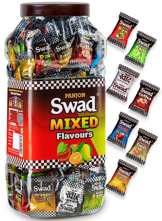Swad Mixed Chocolate Candy Jar | Meetha Pan, Imli, Coffee,Kacha Aam, Orange (150 Candy)