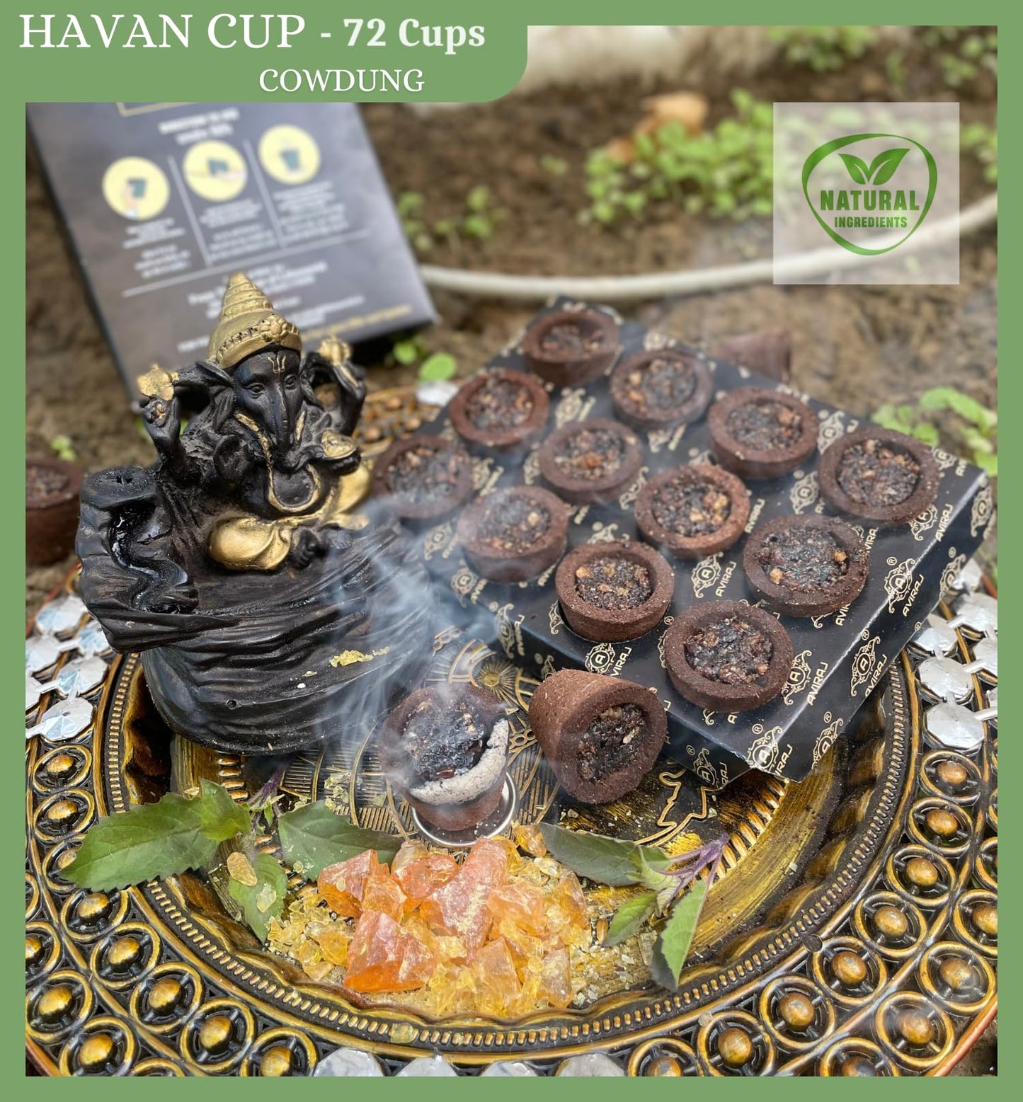 Aviraj Loban Cups Dhoop for Pooja (72 Cups) | Havan Cups for Pooja | Natural Guggal/Sambrani Cup Dhoop Original | Charcoal Free | Pack of 6 Trays