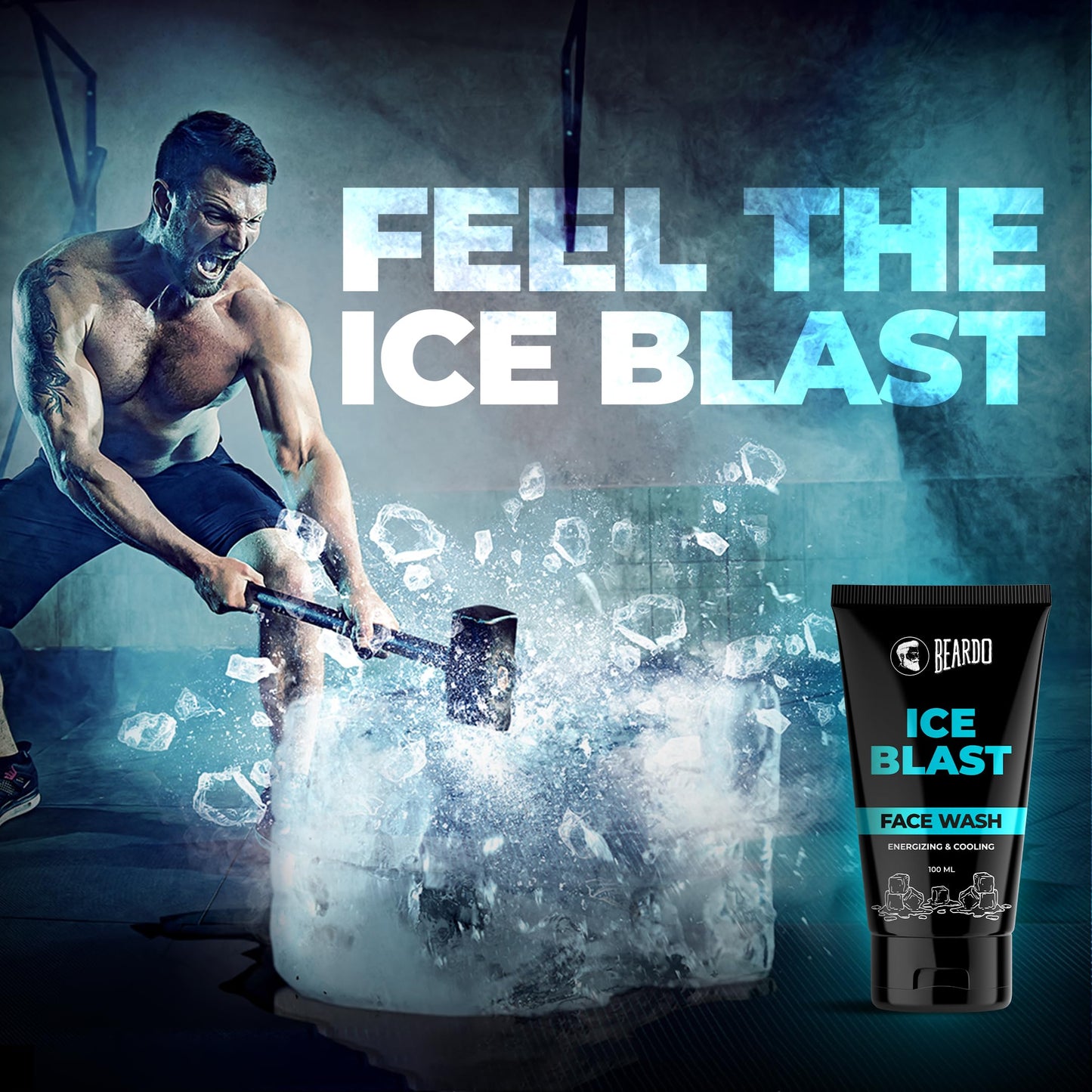 BEARDO Ice Blast Cooling Facewash for Men, 100 ml | INSTANT Icy freshness | Aloe Vera Face wash, Vitamin E & Menthol for cool lock technology | Refreshing & Hydrating facewash