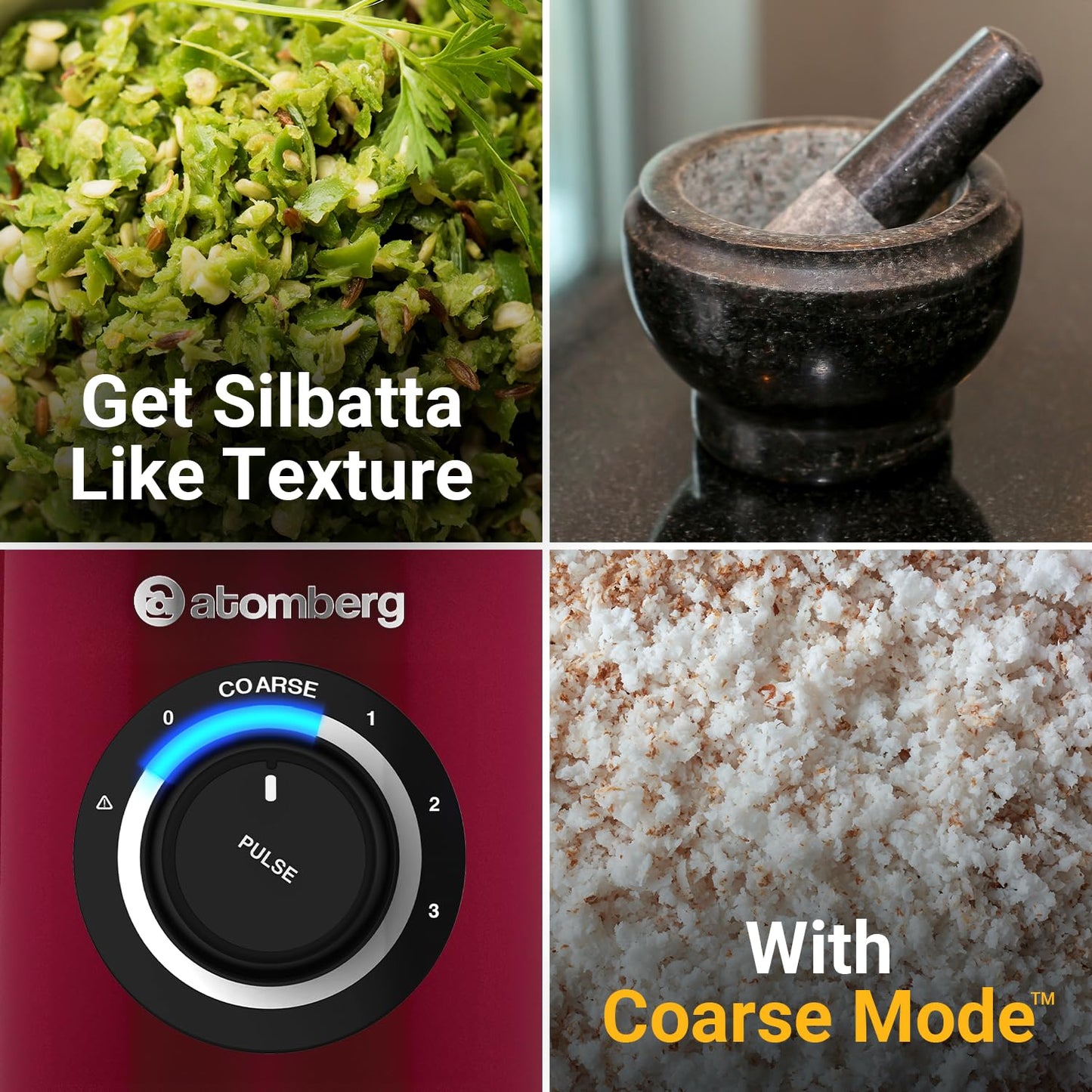 Atomberg Zenova Mixer Grinder with Unique Coarse Mode | Advanced Safety Features | 4 Jars including Chopper Jar with Hands Free Operation (Red Wine)