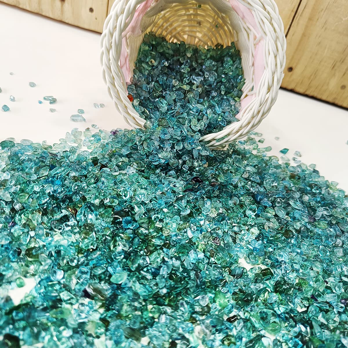 9Dzine Healing Crystal Chips for Vastu Natural Blue Apatite Stone 50 Gm Blue Apatite Crystal Stone Chips Dust Raw Rough Stone for Reiki Healing Meditation