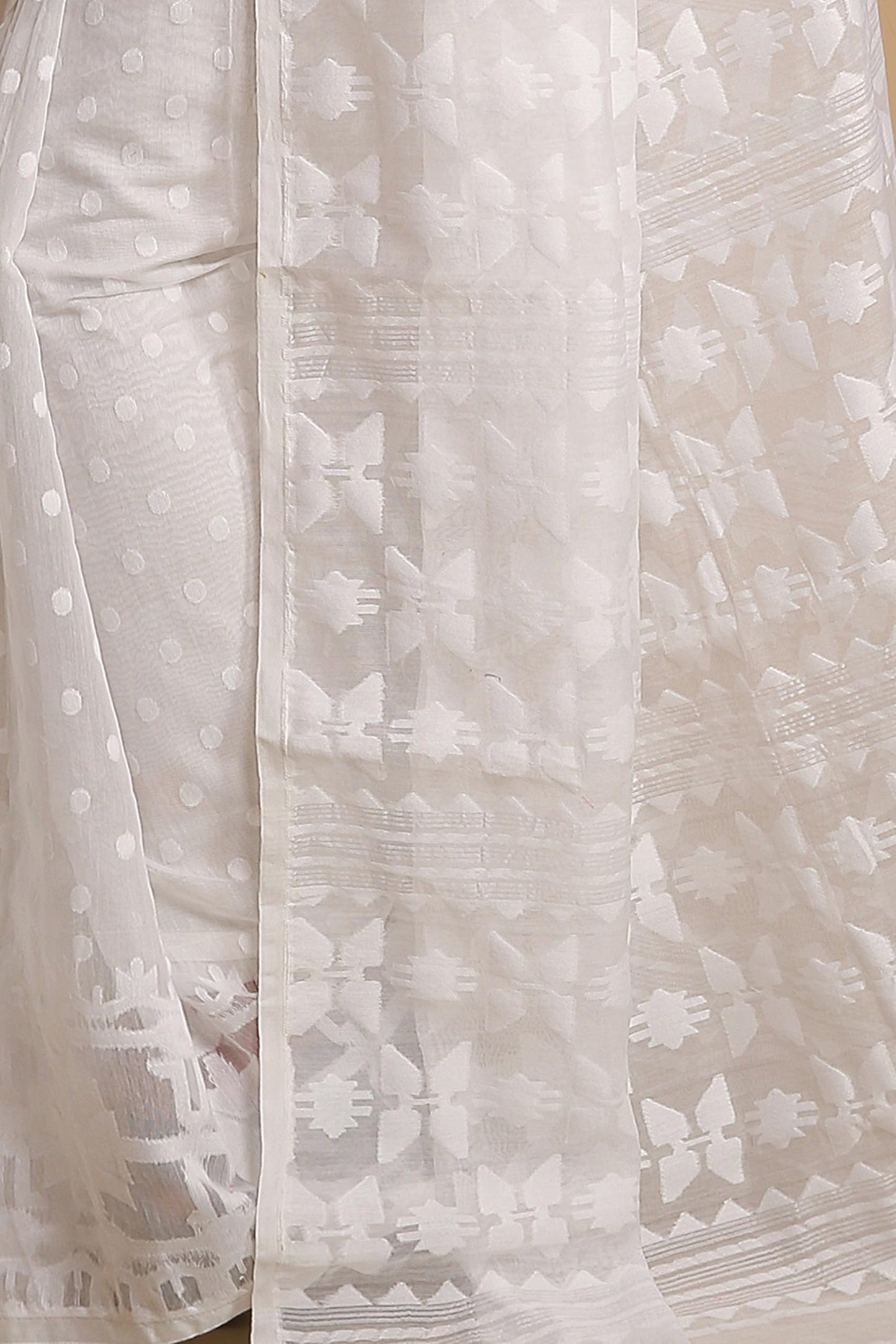 BENGAL HANDLOOM Women'S Cotton Silk Dhakai Softs Vojadi Dhakai Jamdani Sarees (Wite White)