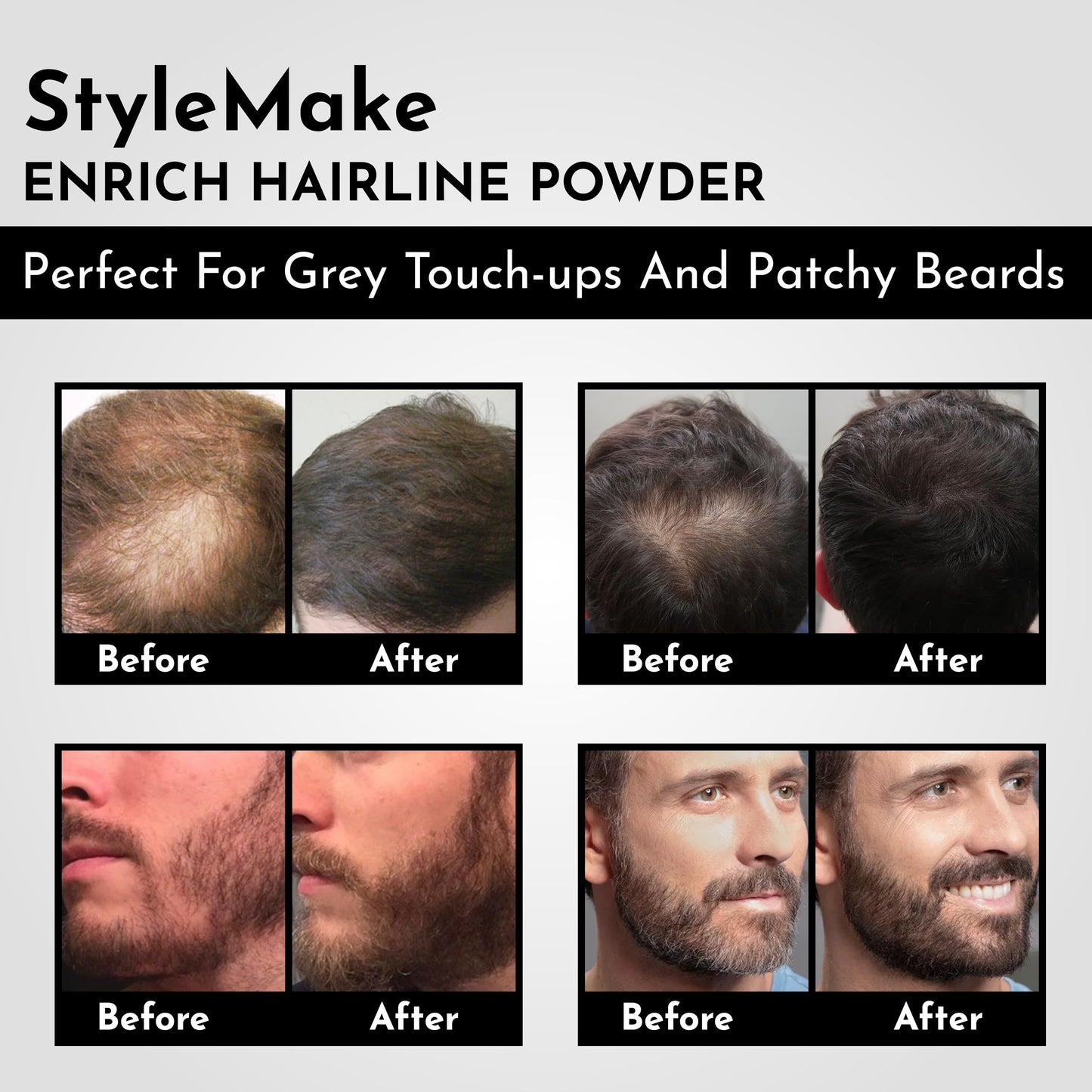 StyleMake Enrich Hairline Powder for Women & Men | Root Touch Up for Grey Hair | Hair Toppers | Hair Cover-Up Powder | Instantly Covers Hair Loss, Patches, and Grey Hair on Beard, (Dark Brown, 4 g)