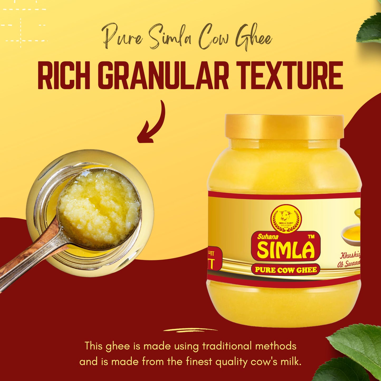 Simla Dairy Industries Suhana Simla Premium Danedar Cow Ghee Desi Ghee-5 Liter,4.9 Kilograms