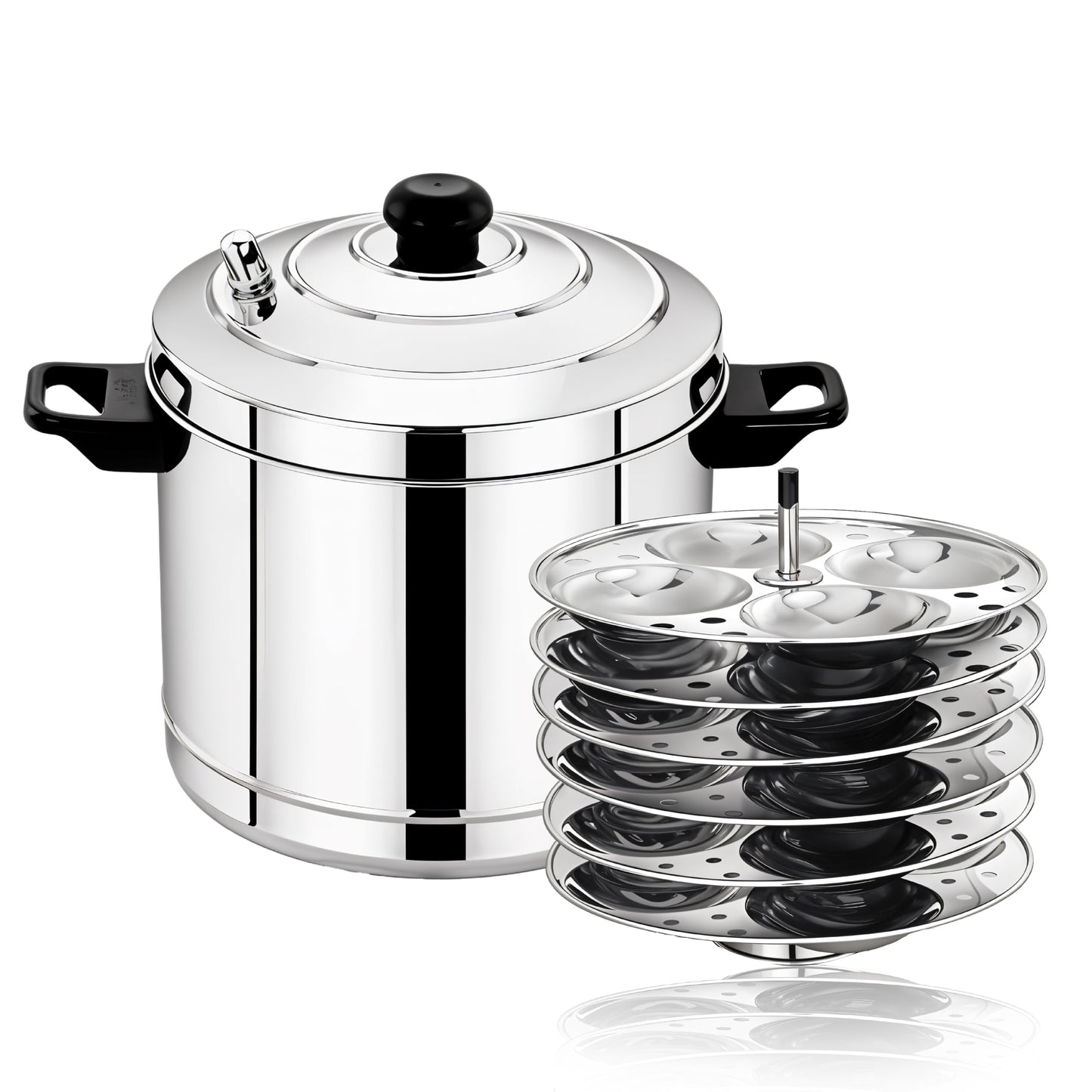 Thangam Stainless Steel Idli Maker Non Stick Idly Cooker/Steamer, Silver (Silver(6 Plates))