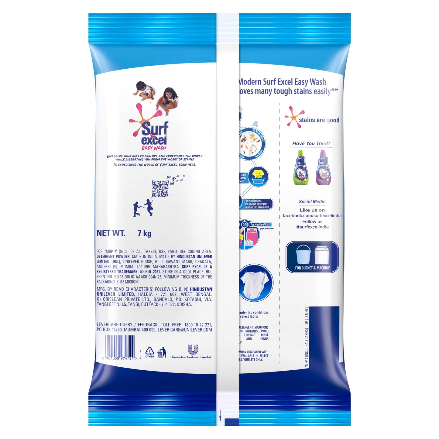 Surf Excel Easy Wash Detergent Powder7 kg | Superfine Washing Powder | Dissolves Easily & Removes Tough Stains | Suitable for all Washing Machines