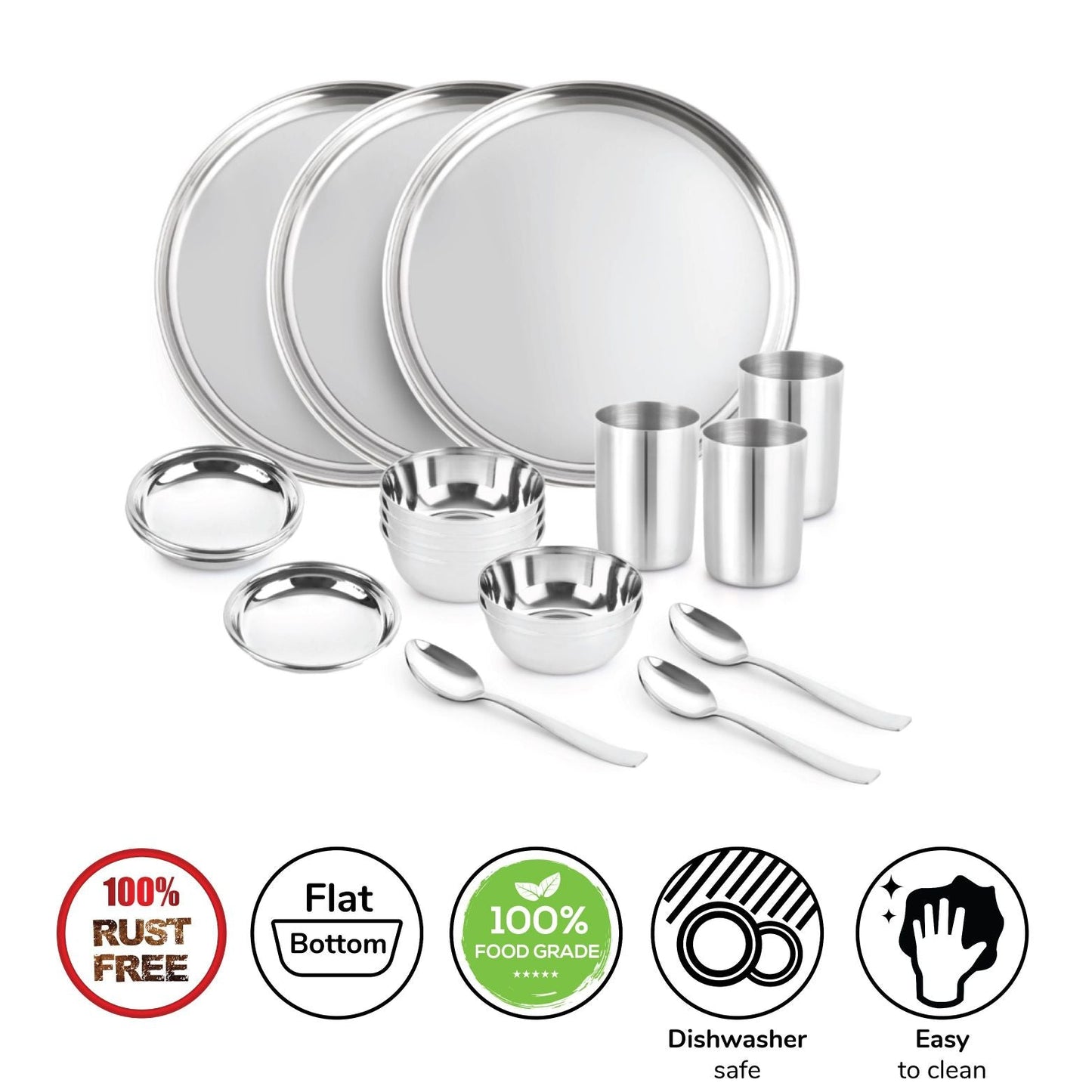 Steelox 18 Pieces Stainless Steel Dinner Set for Family of 3