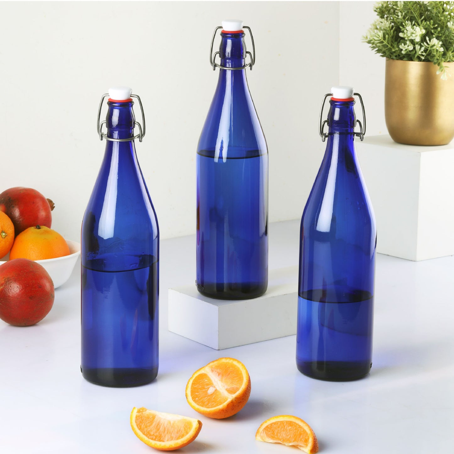 Blue|Aquaria Glass Water Bottle, 1000ml / 1000ml