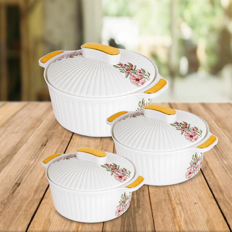 White|Sonet Insulated Casserole, Set of 3 / 500ml+1000ml+1500ml