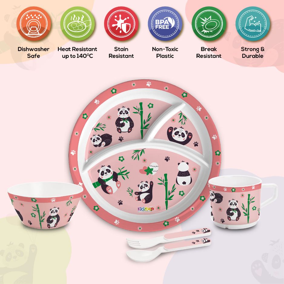 Bamboo Buddies Peach Kids Melamine Meal, Set of 5