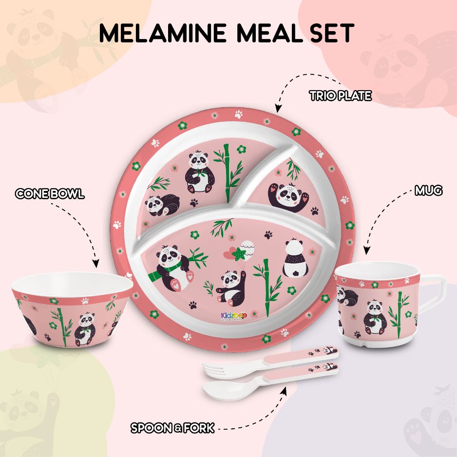 Bamboo Buddies Peach Kids Melamine Meal, Set of 5
