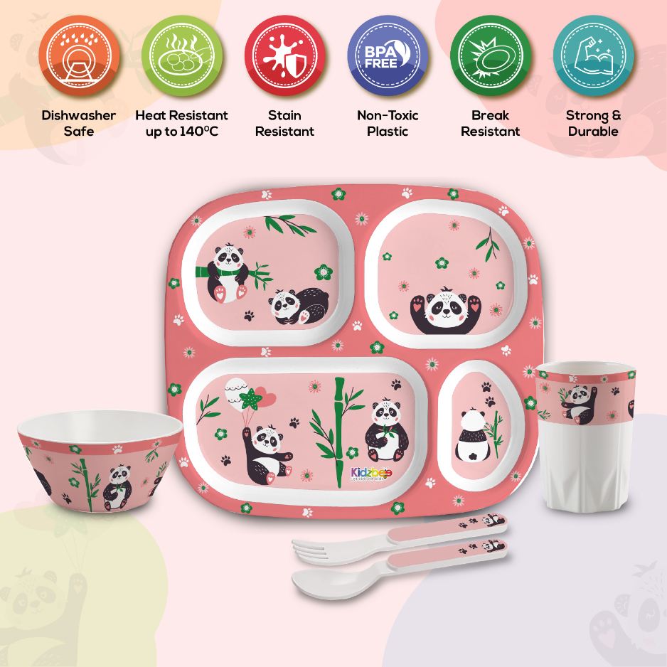 Bamboo Buddies Peach Kids Melamine Meal, Set of 5