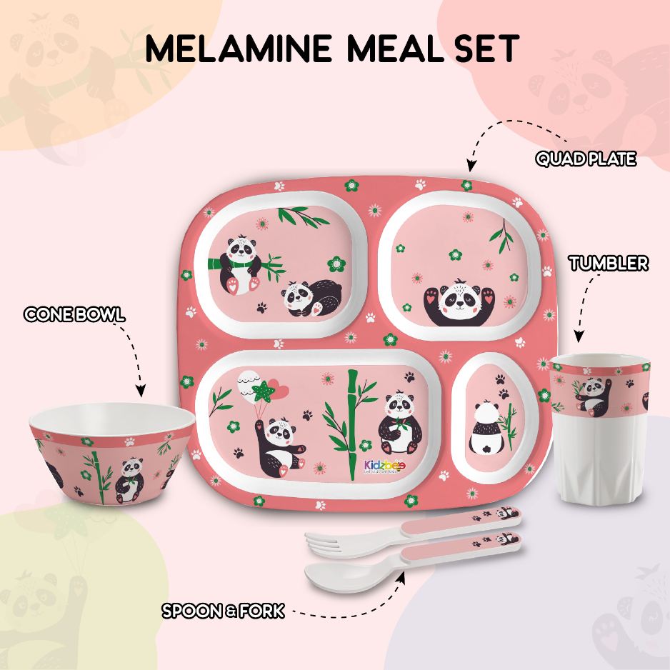 Bamboo Buddies Peach Kids Melamine Meal, Set of 5