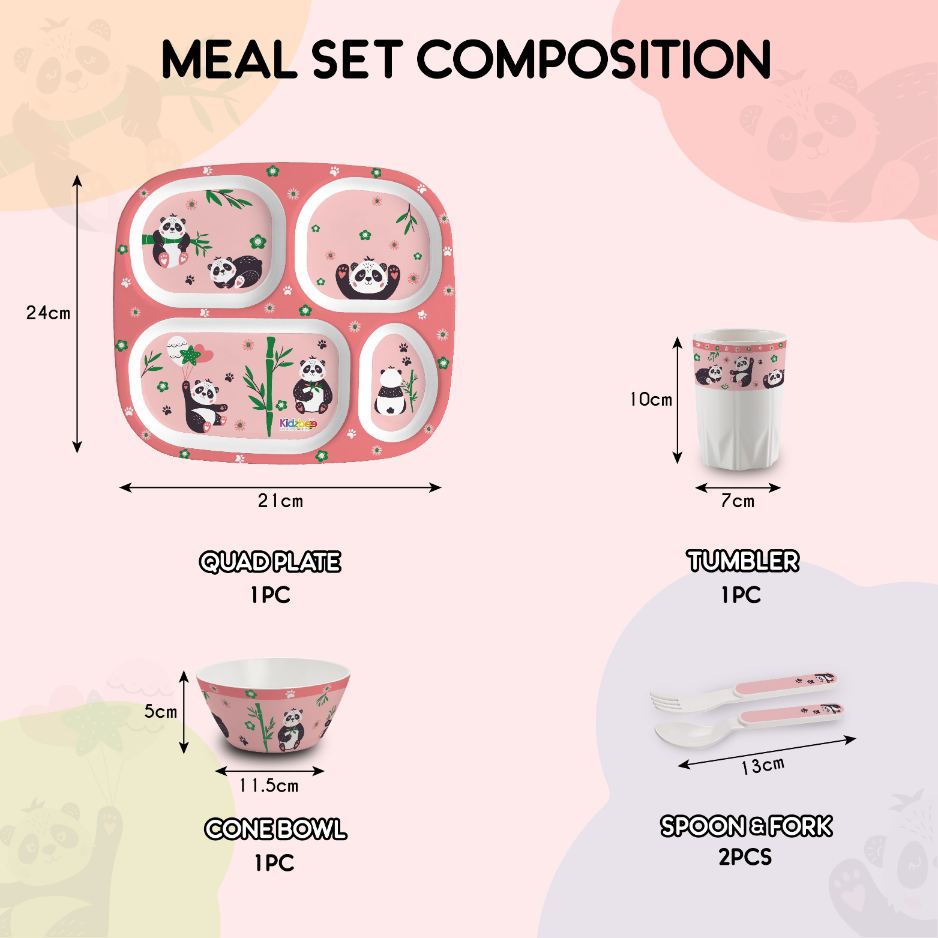 Bamboo Buddies Peach Kids Melamine Meal, Set of 5