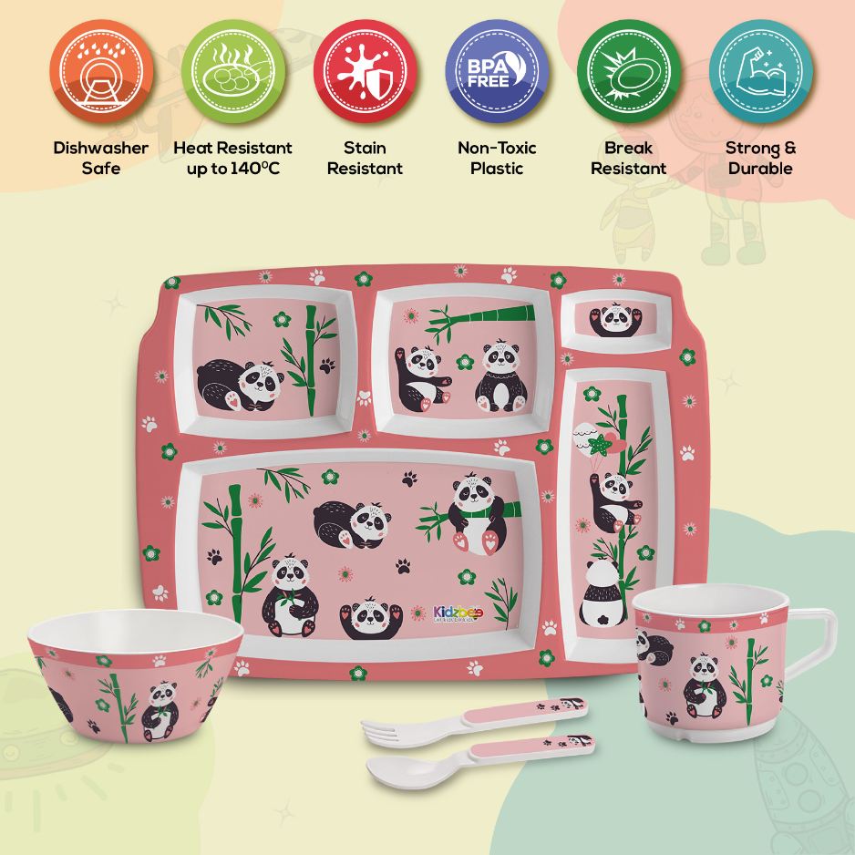 Bamboo Buddies Peach Kids Melamine Meal, Set of 5