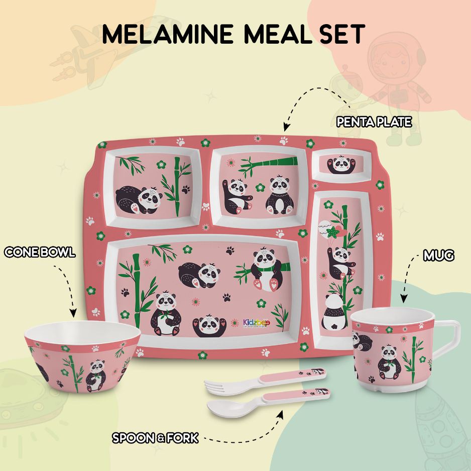 Bamboo Buddies Peach Kids Melamine Meal, Set of 5