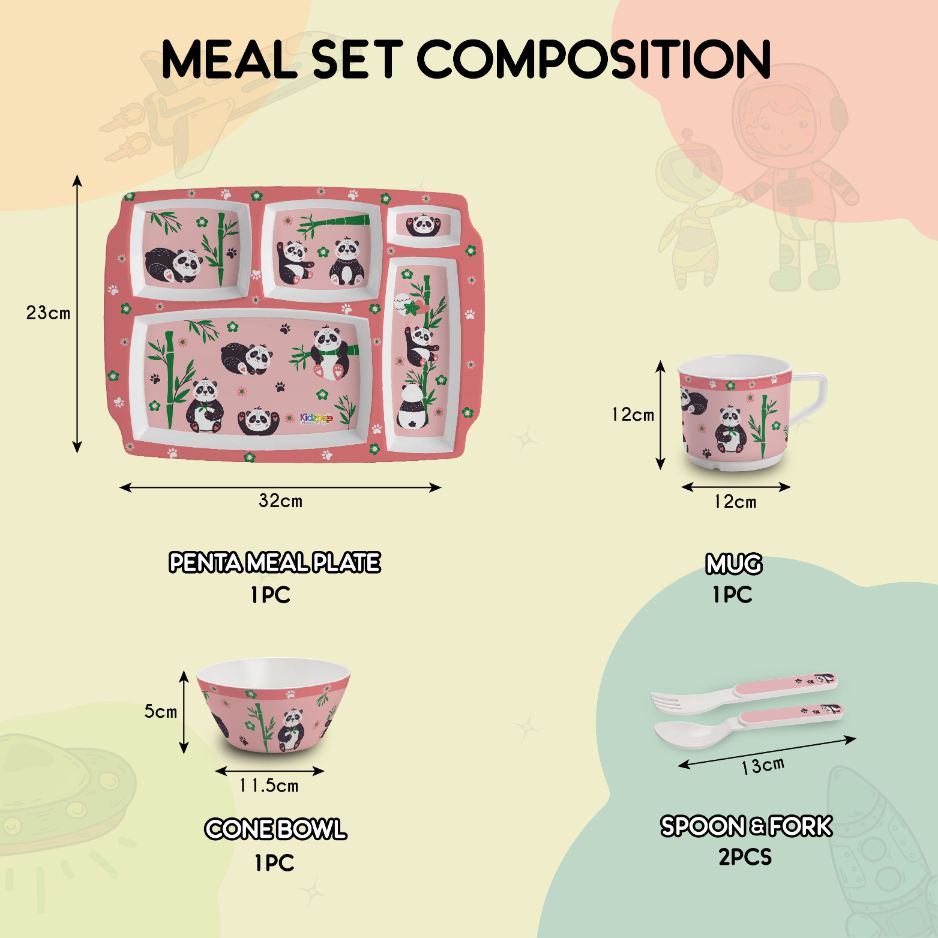 Bamboo Buddies Peach Kids Melamine Meal, Set of 5