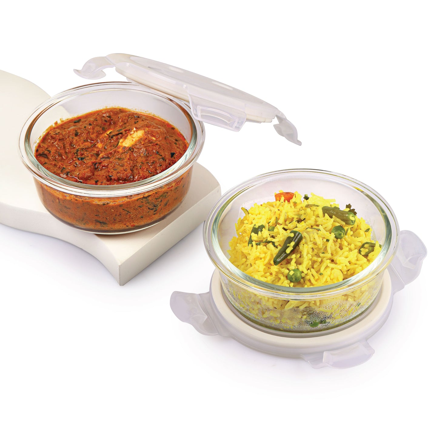 Camellia Borosilicate Glass Round containers, Set of 2