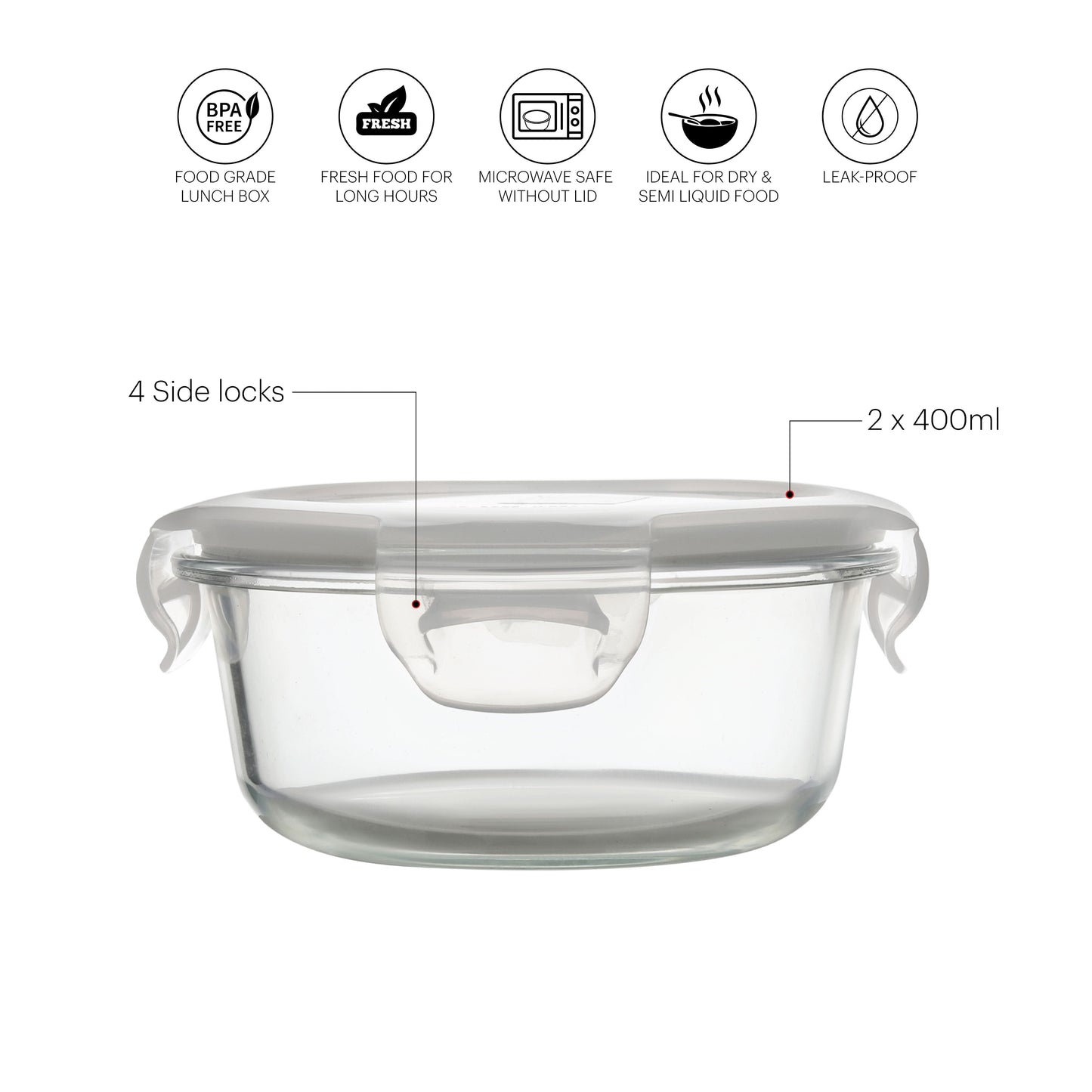 Camellia Borosilicate Glass Round containers, Set of 2