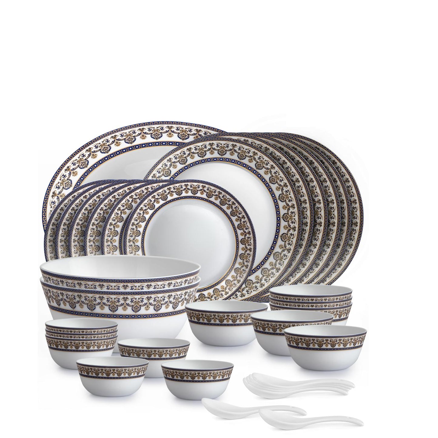 Solitaire 33 pc AB Series Dinner Set Family of 6, Blu