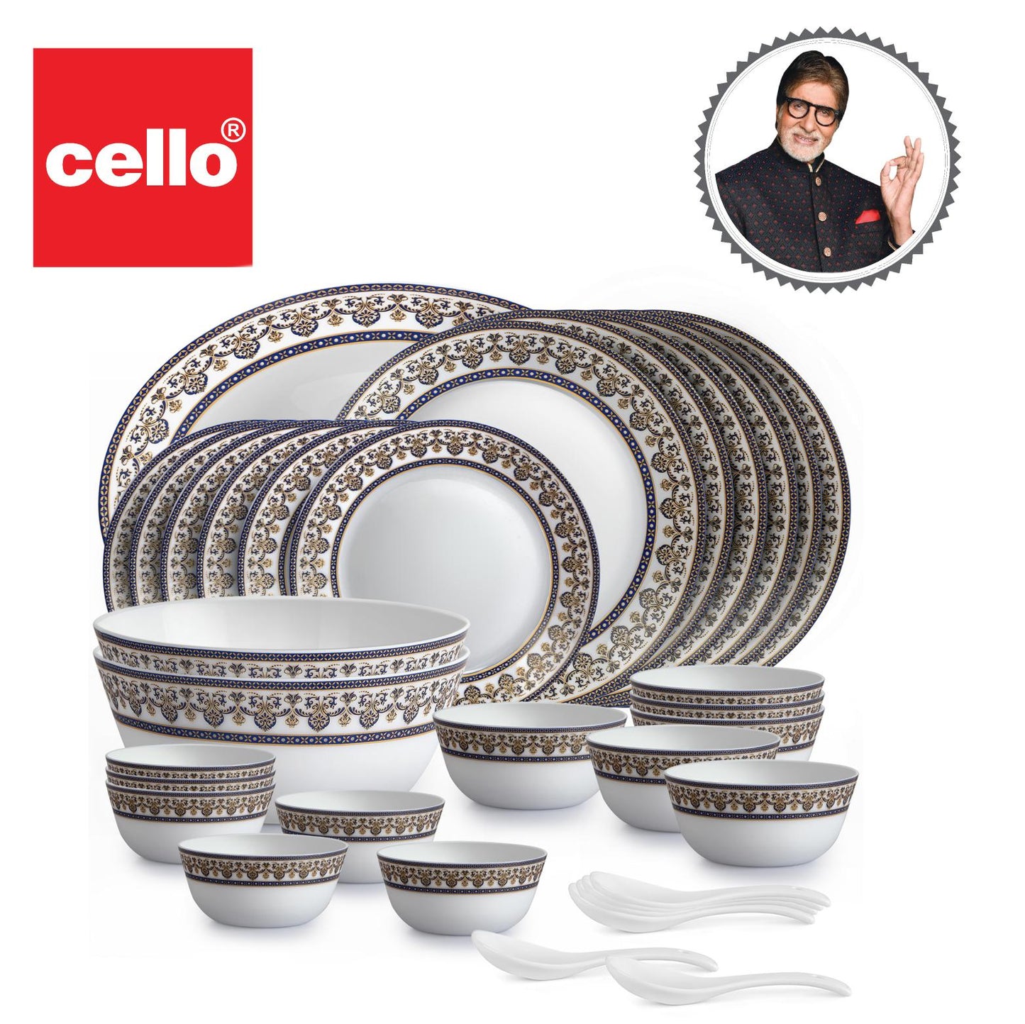 Solitaire 33 pc AB Series Dinner Set Family of 6, Blu