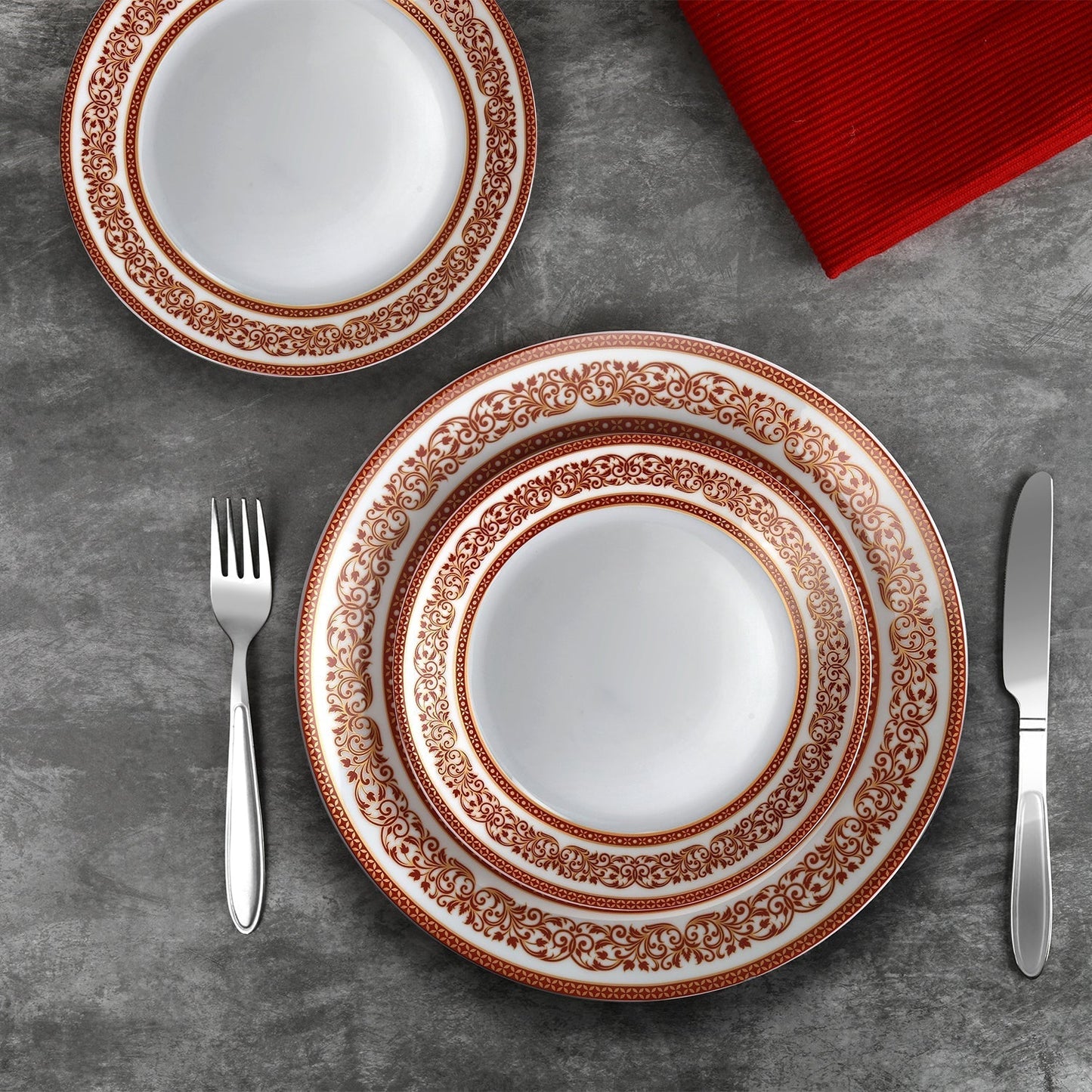 Solitaire Series 27 Pieces Ruby Opalware Dinner Set, Family of 6