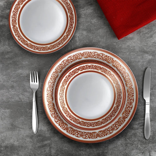 Solitaire Series 27 Pieces Ruby Opalware Dinner Set, Family of 6