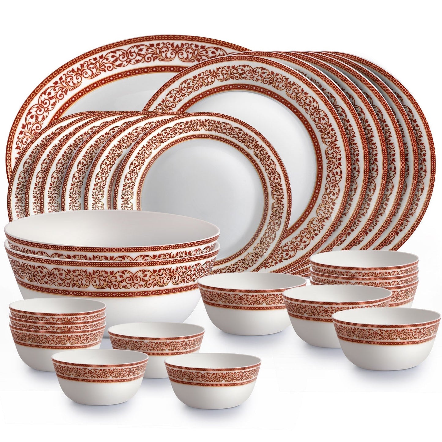 Solitaire Series 27 Pieces Ruby Opalware Dinner Set, Family of 6