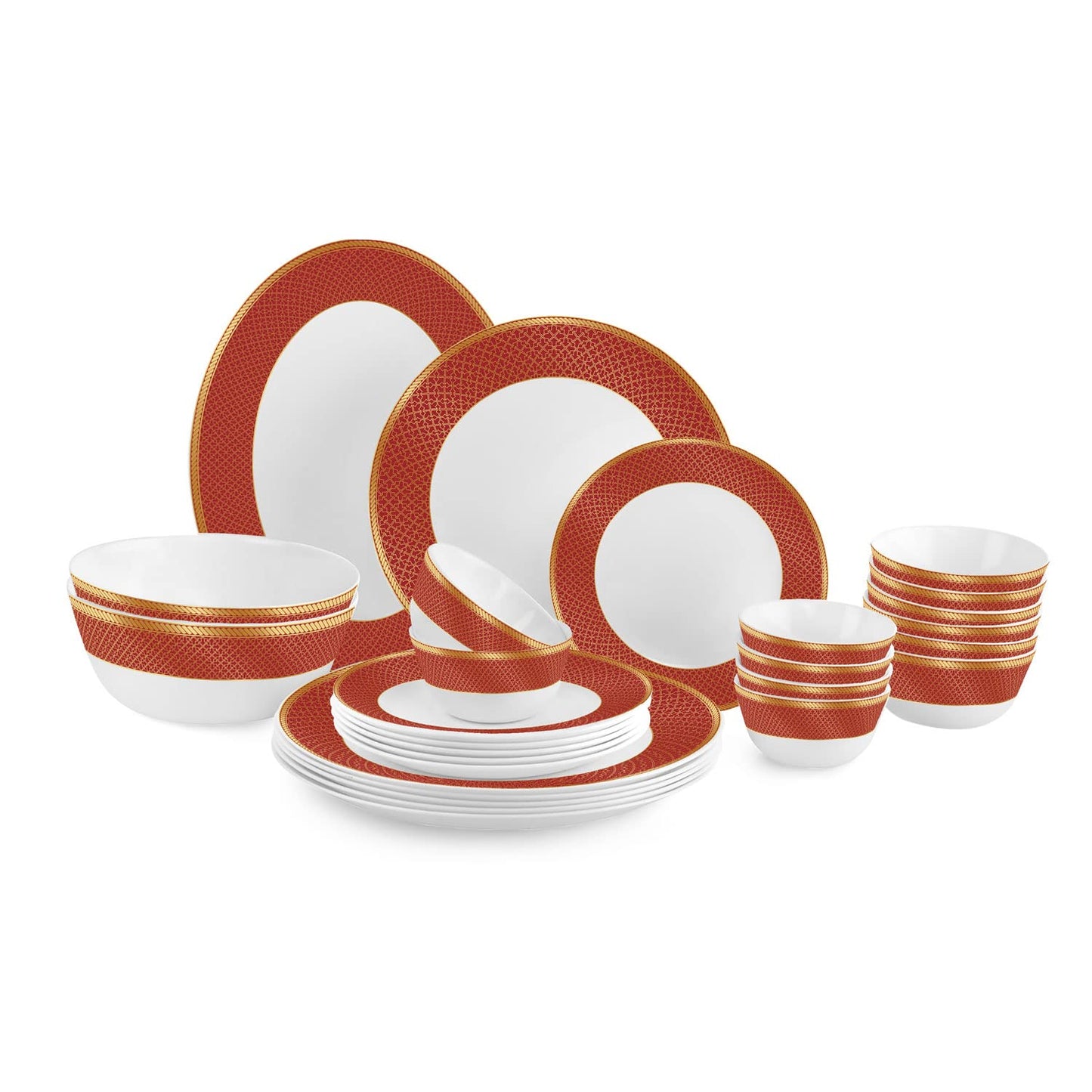 Ruby|Solitaire Series 27 Pieces Opalware Dinner Set for Family of 6