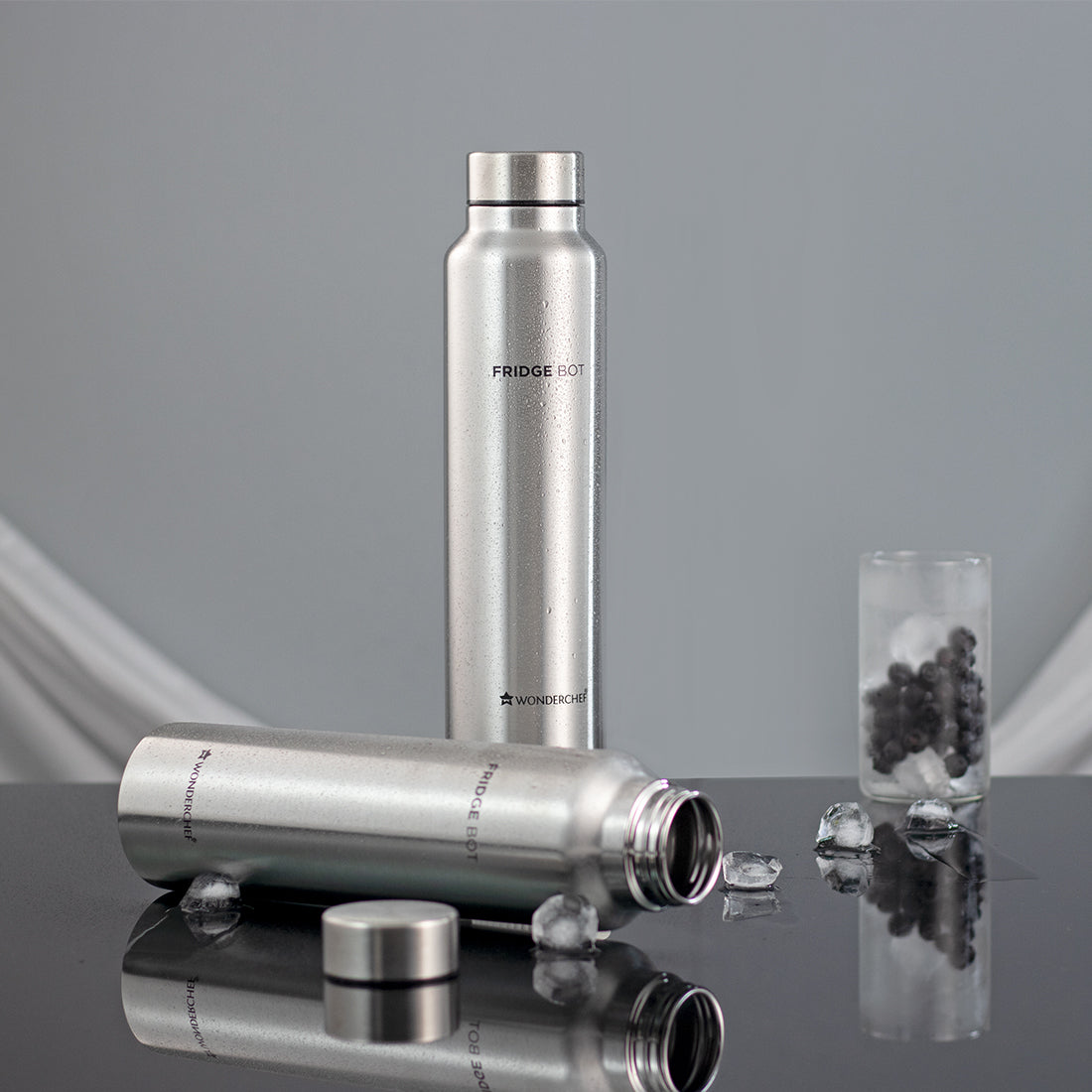 Stainless Steel Fridge-bot 1000 ml Each | Pack of 2 | Gift Box Packing | Single wall | Non-insulated | 304 Stainless Steel | Non Toxic | BPA free | Rust Free | Spill and Leak proof | Light weight | For Home & Office | Wide Mouth | 2 Years Warranty