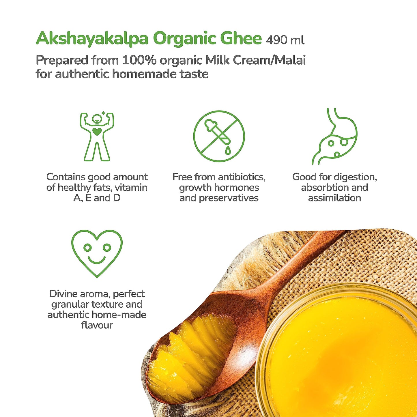 Akshayakalpa Organic Cow Ghee -195 ml – Pure organic ghee, traditionally-churned, chemical-free, granular ghee, nutritious by nature