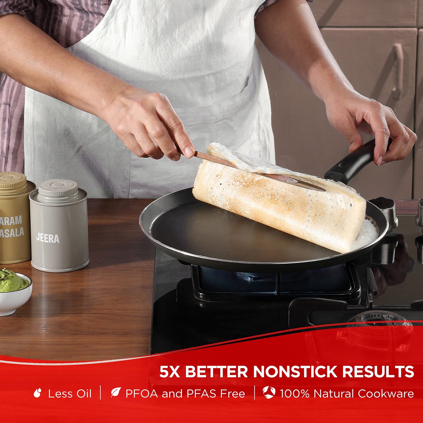 Vinod Zest Aluminium Non Stick Dosa tawa - 32 cm | Flat Bottom Tawa | 5 mm Extra Thick | 3 Layer Ceramic Coating | Metal Spoon Friendly | Gas Base - 2 Year Warranty