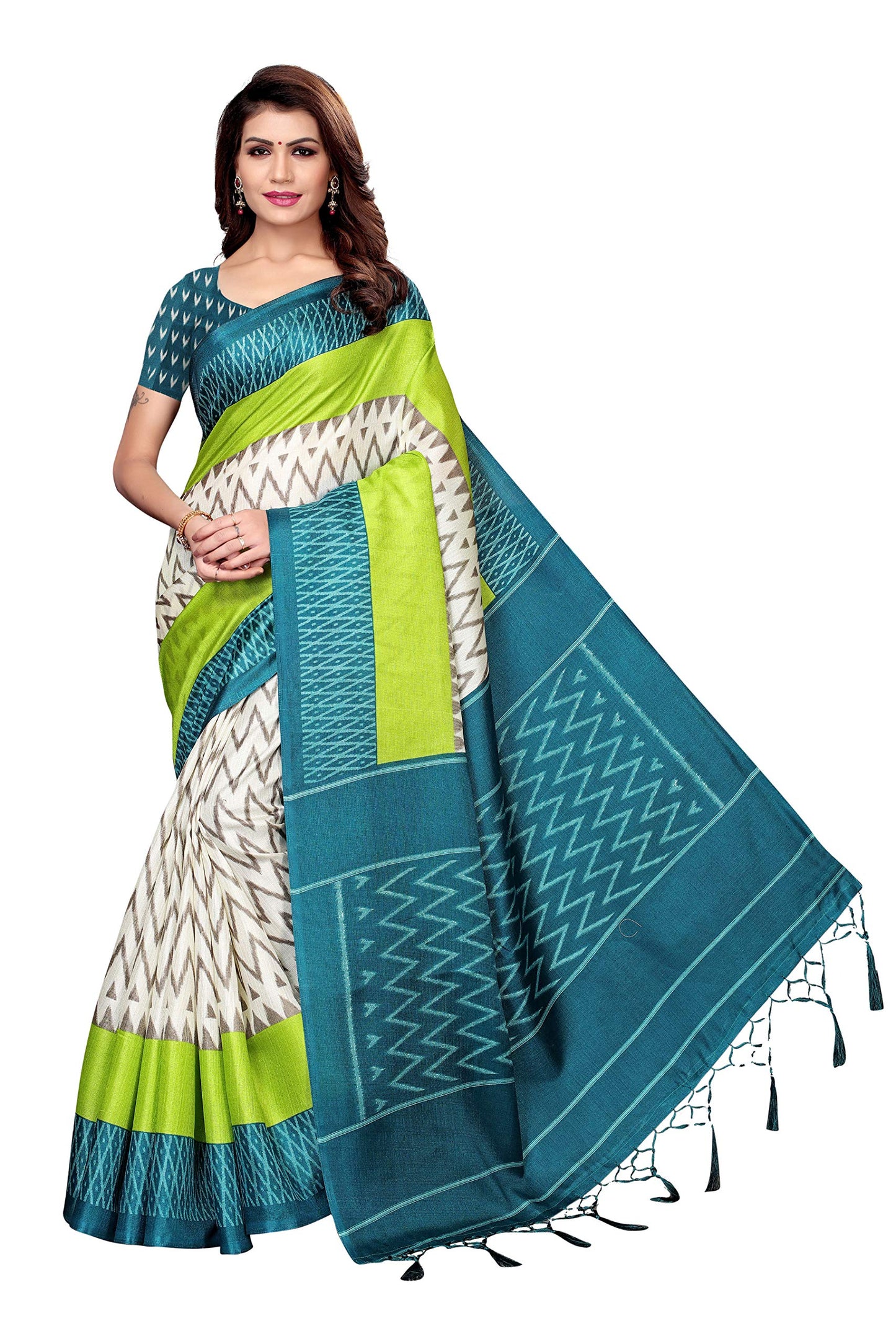 Shubhisha Fashion Women's Art Silk Saree with Blouse Piece (INSTA RAMA_Rama_Free Size_Rama)