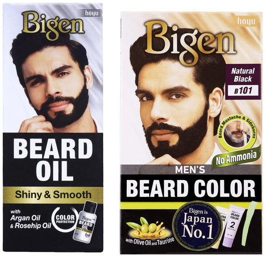 Bigen Beard Growth Oil for Men & Bigen Mens Beard Colour Natural Black B101
