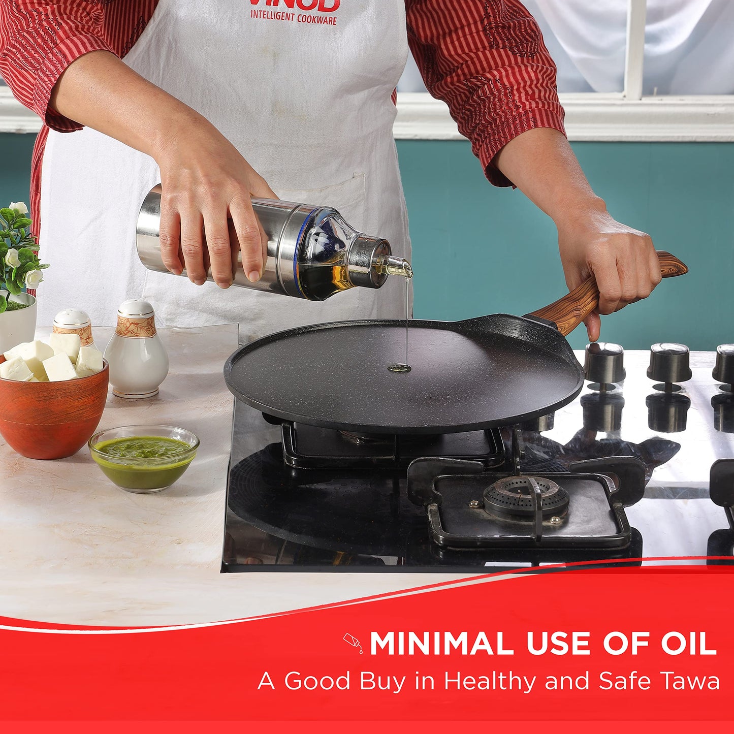 Vinod Zest Plus Die Cast Aluminium Non Stick Tawa - 28 cm | Roti / Paratha / Dosa Tawa with Wooden Handle | 5mm Thick | Induction and Gas Base | 2 Year Warranty