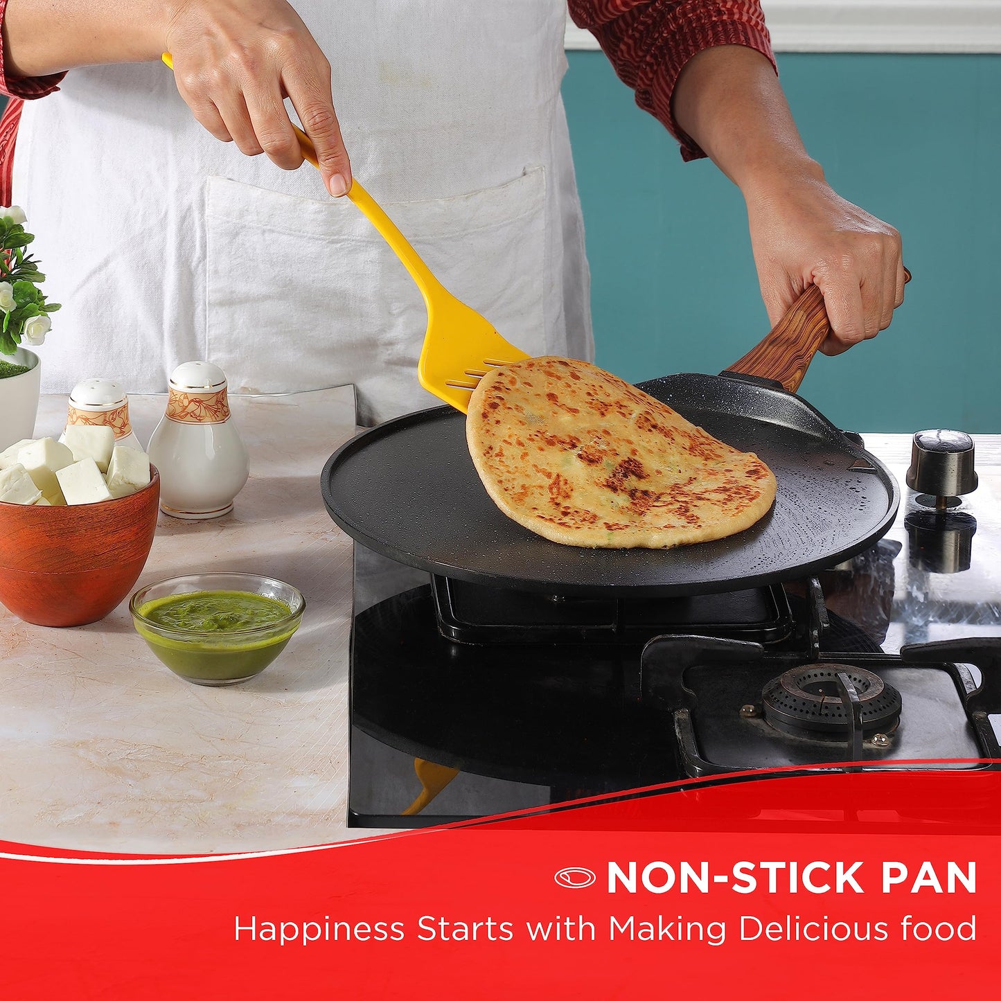 Vinod Zest Plus Die Cast Aluminium Non Stick Tawa - 28 cm | Roti / Paratha / Dosa Tawa with Wooden Handle | 5mm Thick | Induction and Gas Base | 2 Year Warranty