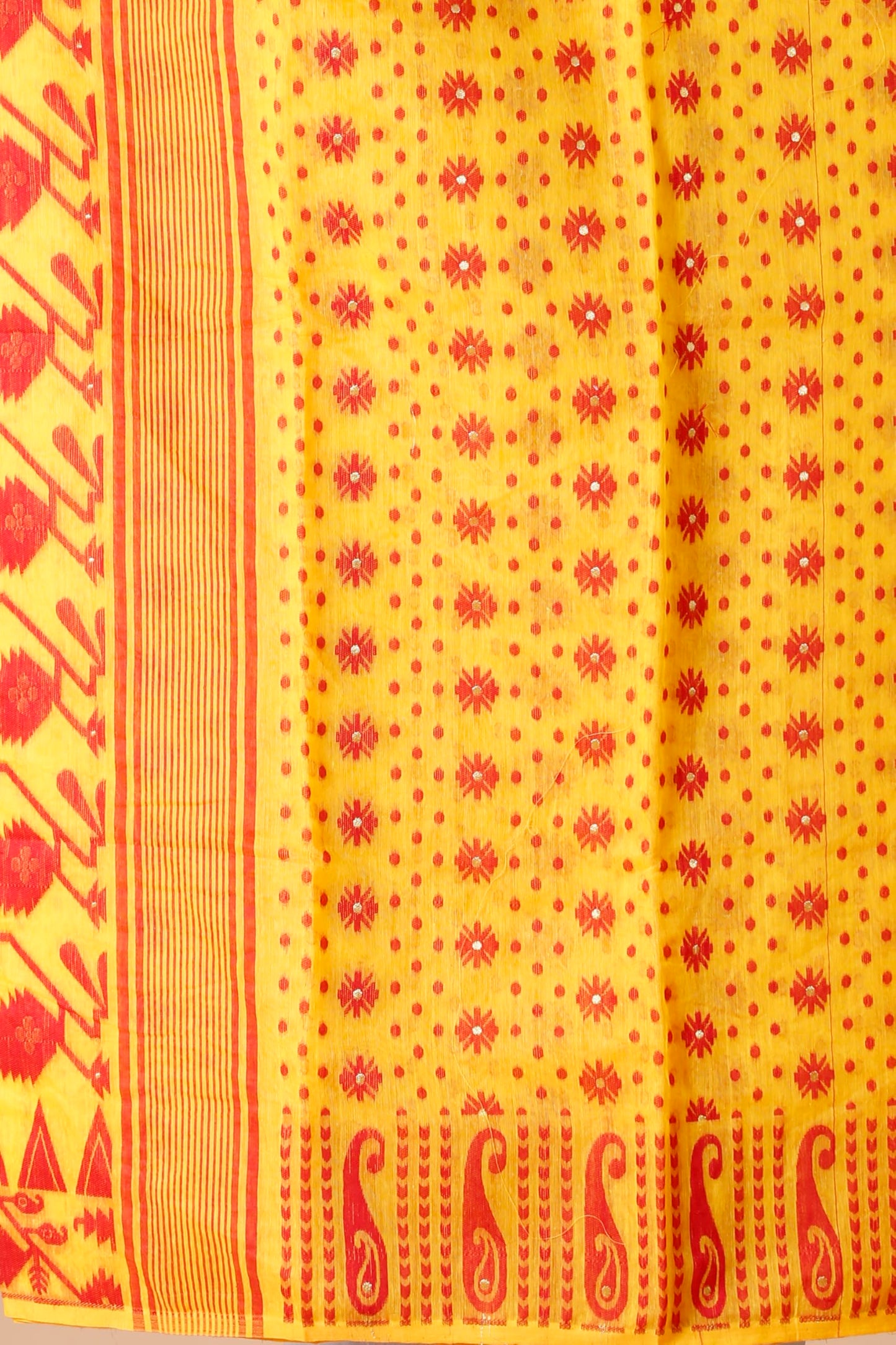 Tant Vastra Stylish Soft Cotton Silk Jamdani Saree For Women, Without Blouse Piece (Yellow)