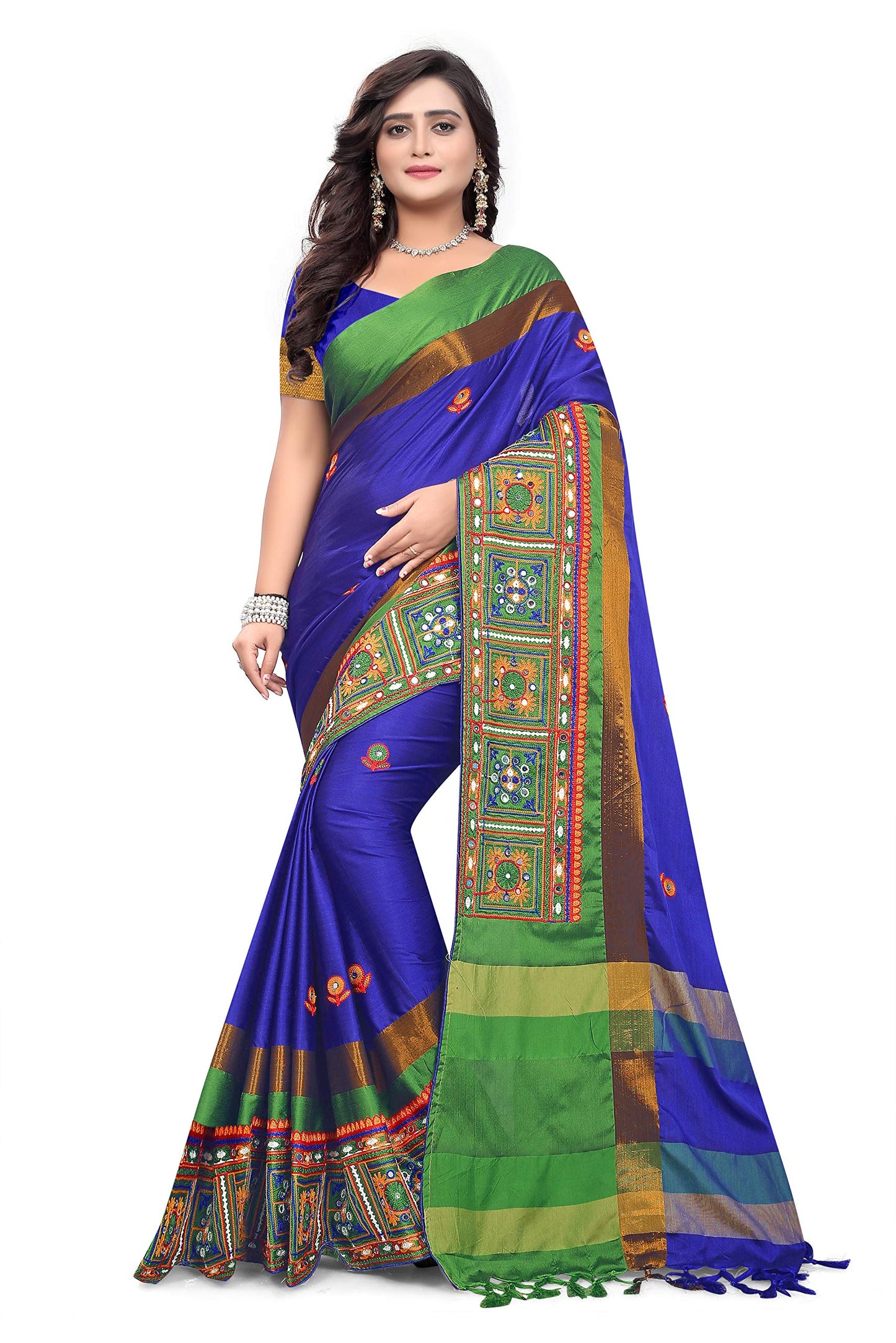 arriva fab cotton silk with blouse piece Saree (Riva405_ Red_ Free Size)