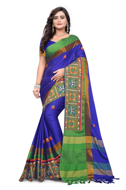 arriva fab cotton silk with blouse piece Saree (Riva405_ Red_ Free Size)