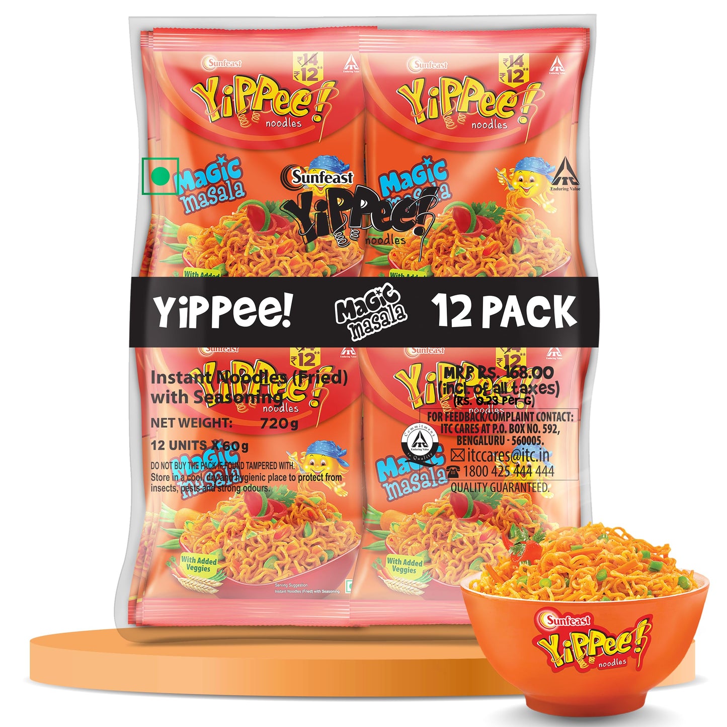 Sunfeast YiPPee! Magic Masala, Long, Non-Sticky Instant Noodles | With Real Vegetables 12 in 1 Pack | 720g/840g (weight may vary)