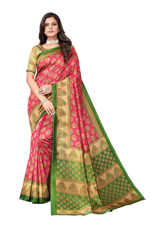 Tarshika Womens Art Silk Printed Saree With Blouse Piece(ALIFA PINK_Free Size)