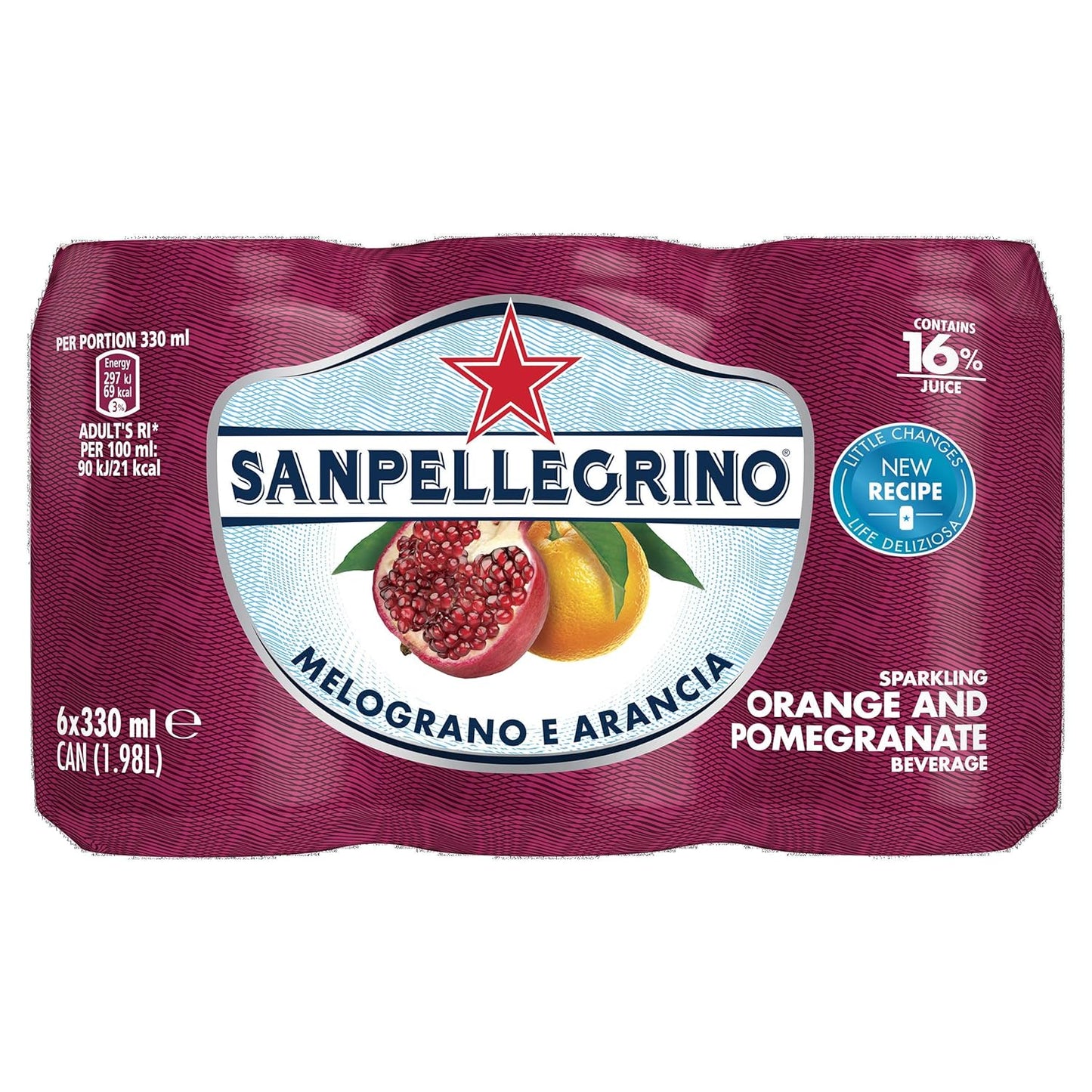 San Pellegrino Melograno & Arancia Sparkling Pomegranate & Orange Beverage Italian Sparkling Drink 330 ml X 6