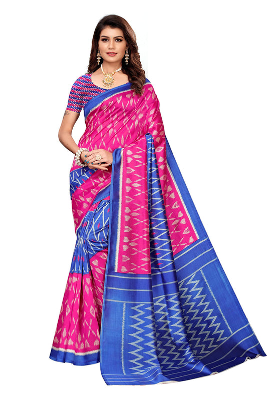 ANNI DESIGNER Women's Blue Mysore Silk Printed Saree with Blouse Piece(Sky Stripers Blue_Free Size)