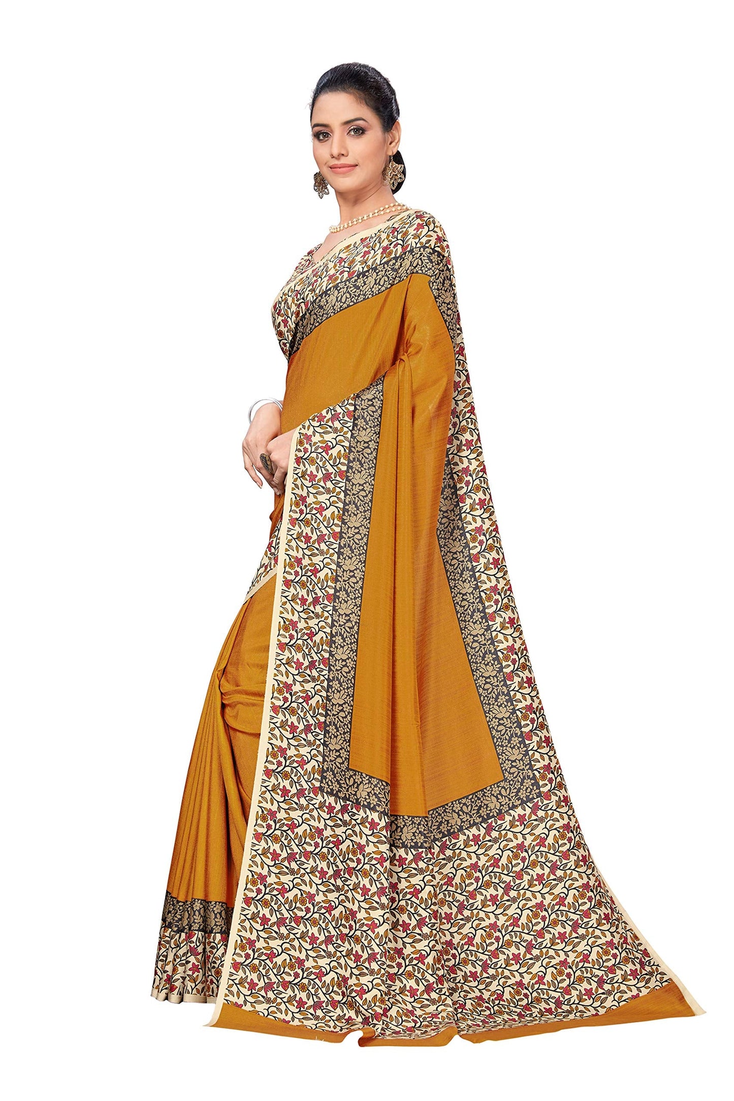 Vimla Women's Mustard Malgudi Art Silk Uniform Saree with Blouse Piece (Mustard; 2123_Free Size)