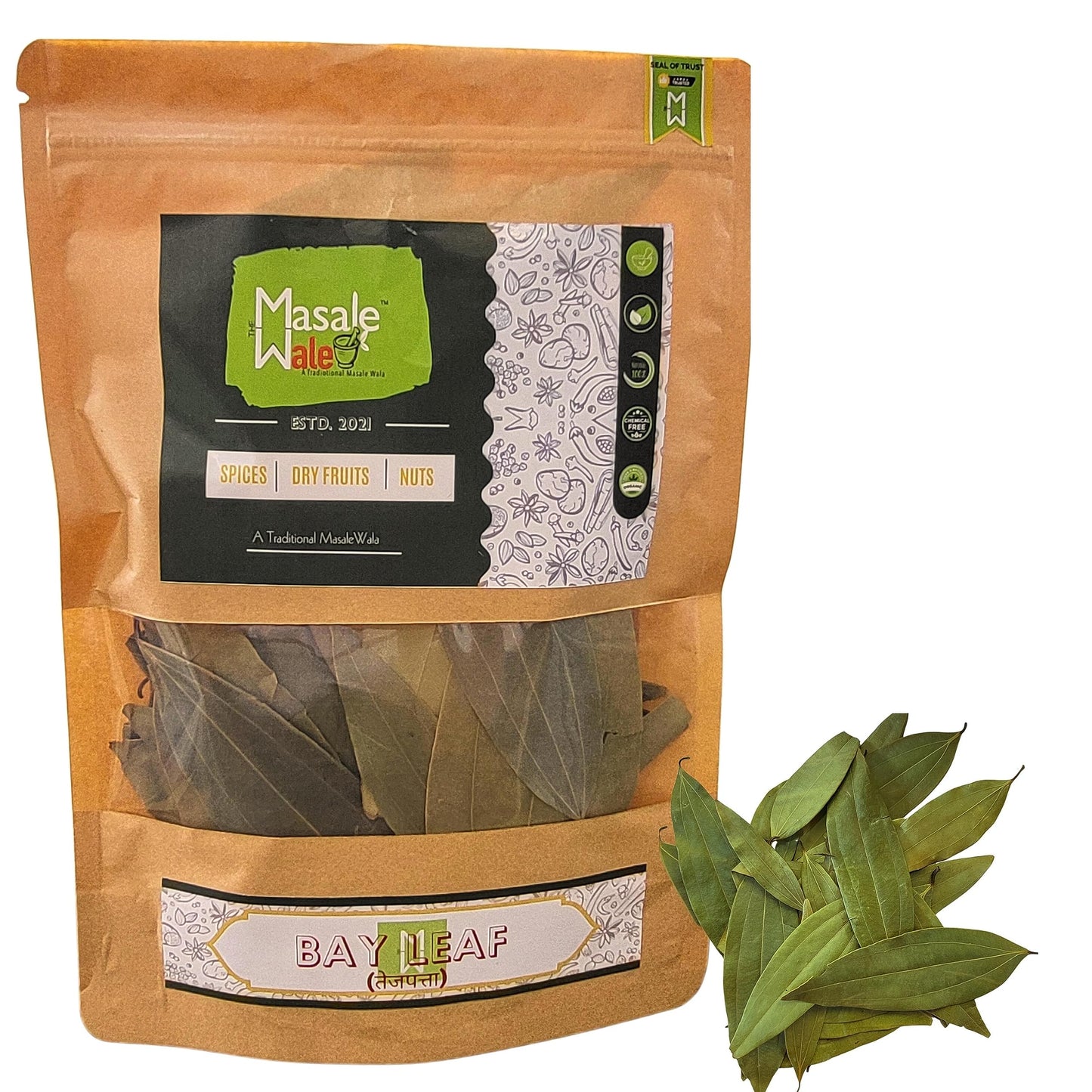 The Masalewale's Bay Leaf | Tejpaan/Tejpatta Whole | Authentic Tejpatta | 100% Natural | Fresh | Organic | Hand Picked | Grade A | Export Quality | Dried | Indian Spice And Herbs (100)