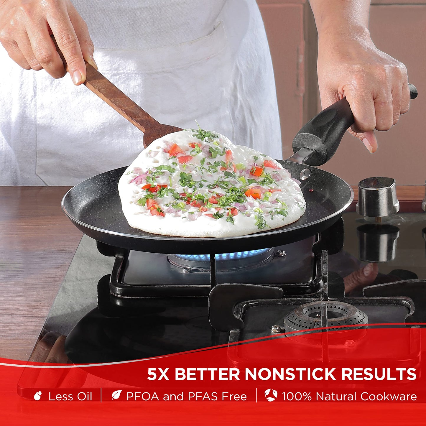 Vinod Cookware Aluminium Zest Marbilo Dosa Tawa, 25cm, Black