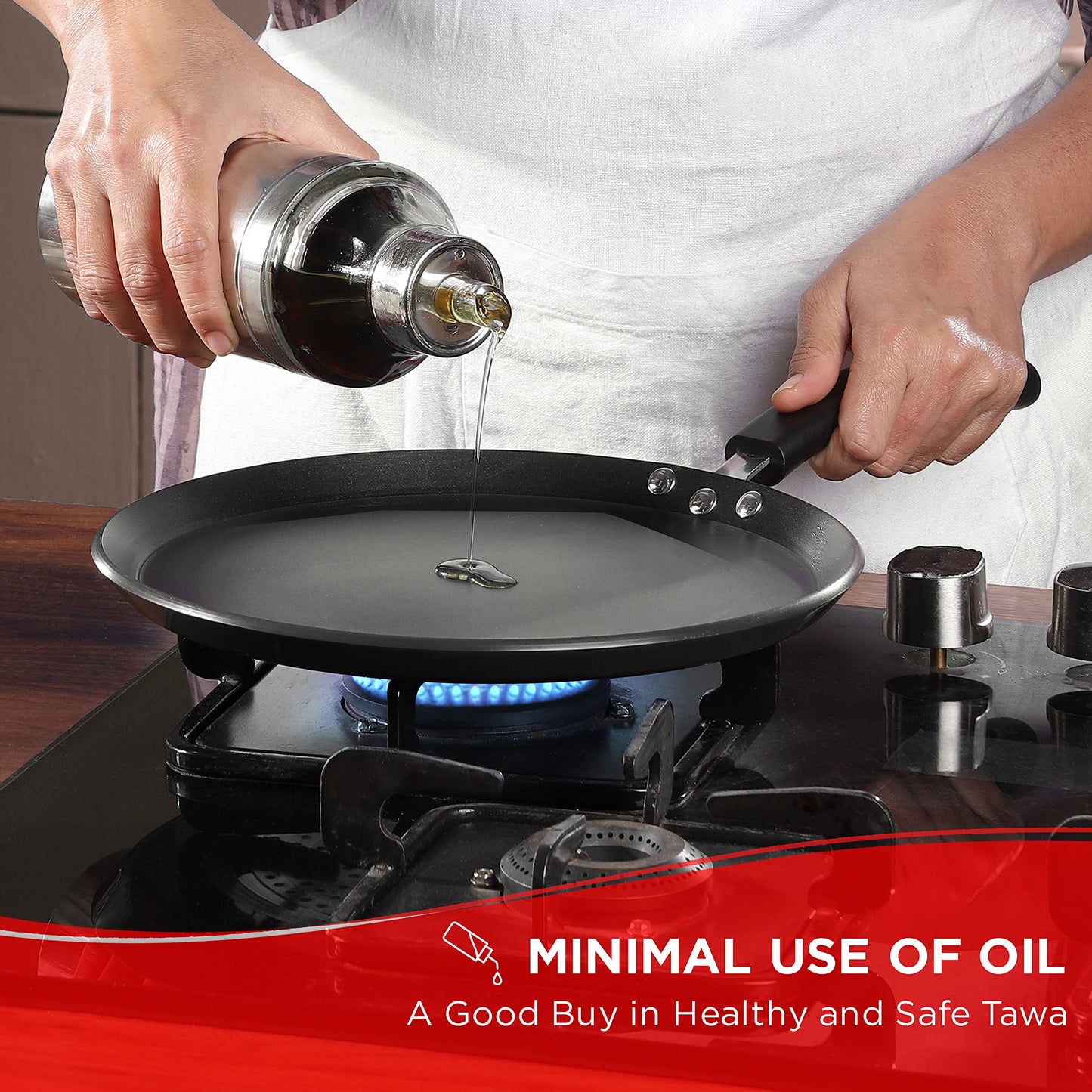 Vinod Hanos Non-Stick Dosa Tawa 30 cm Diameter, Hard Anodised Non-Stick Coating with Bakelite Riveted Handle - 5.25 mm Thickness, Black (Induction and Gas Stove Friendly)