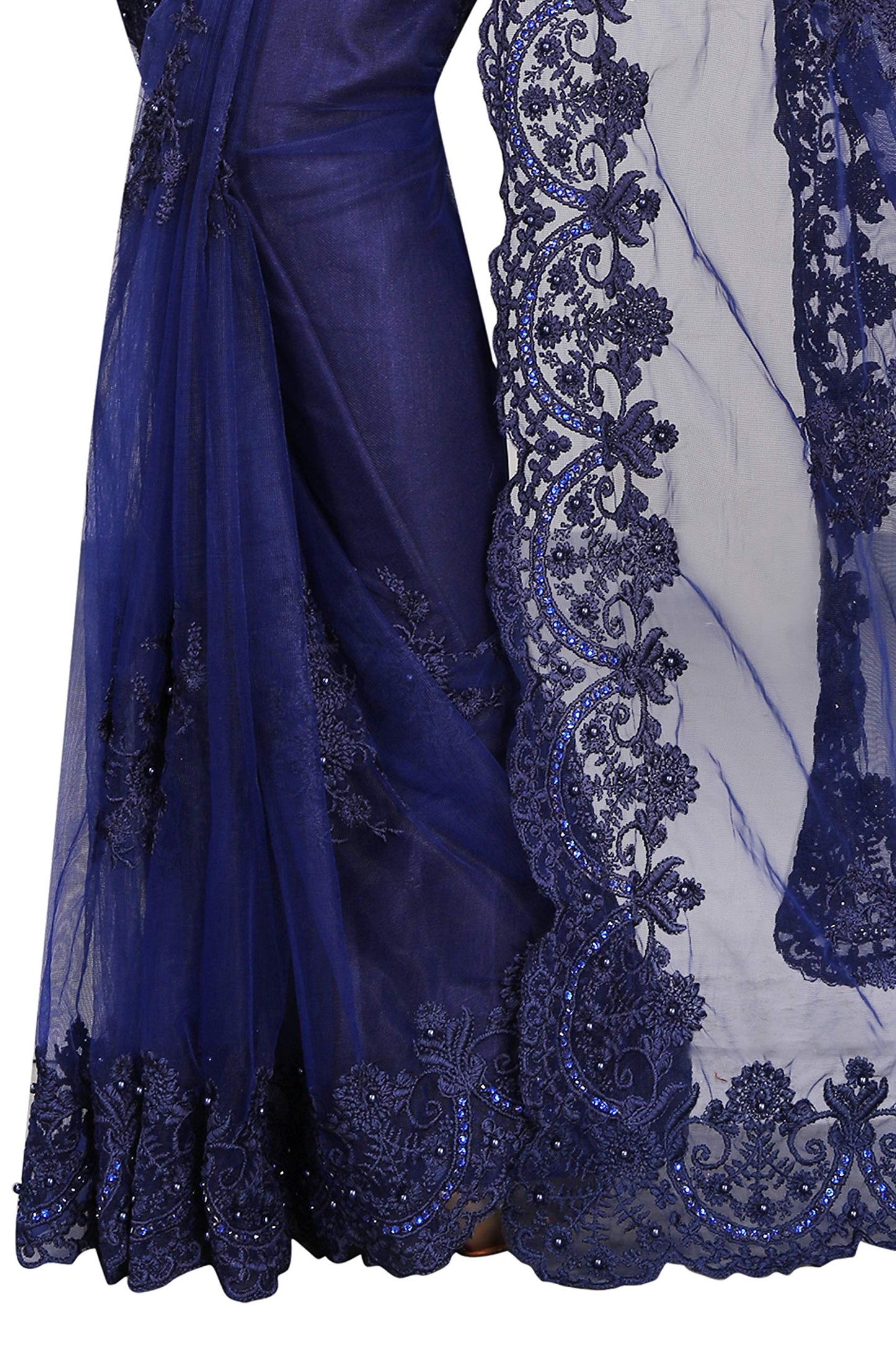 Vastraani Women's Cut Wok Embroidered Woven Net Saree with Blouse Piece (Blue, Free Size)