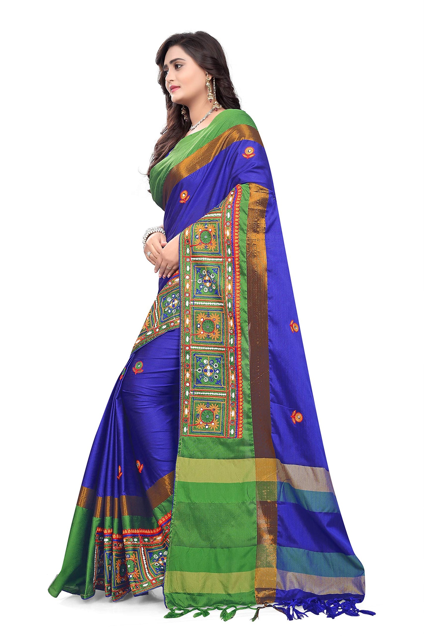 arriva fab cotton silk with blouse piece Saree (Riva405_ Red_ Free Size)